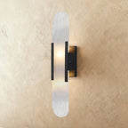 Alabaster Wall Light With Sculpted Shade And Metal Frame