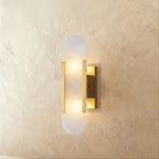 Alabaster Wall Light With Sculpted Shade And Metal Frame