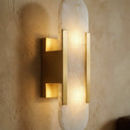 Alabaster Wall Light With Sculpted Shade And Metal Frame