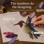 Fabric Patchwork Bird Craft Kit No Sew Layered Textile Art Kit with Pre Cut Numbered Pieces and Wooden Stand Hummingbird | Owl | Robin and More