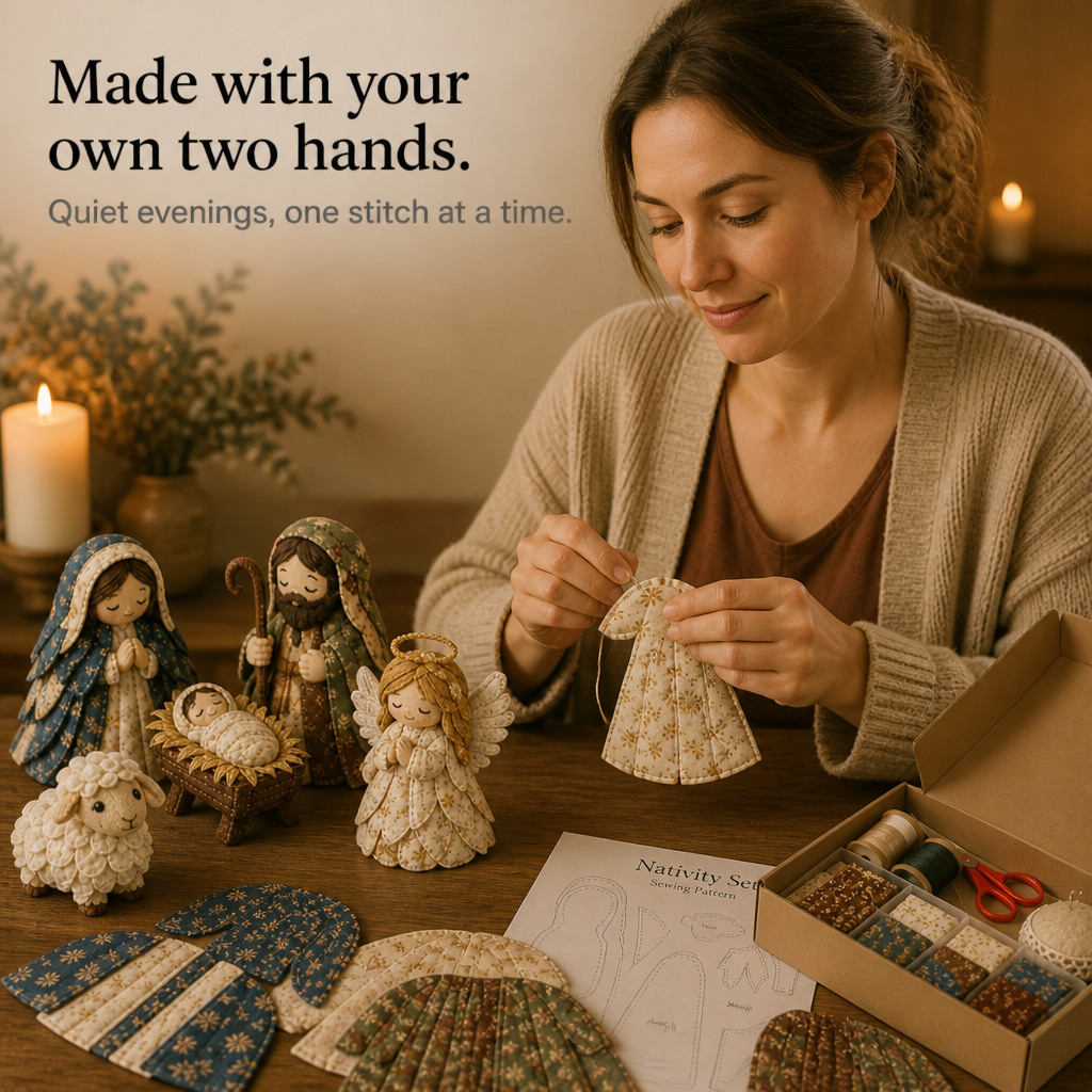 Patchwork Fabric Nativity Sewing Kit Hand Stitched Christmas Nativity Scene Craft Kit with Pre Cut Fabric Pieces and Pattern for Mantel Decoration