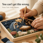 Fabric Tuck Art Kit Pre Punched Board with Wooden Tool No Sew Textured Craft Kit Nativity | Cross and Shepherd Designs Religious Wall Art