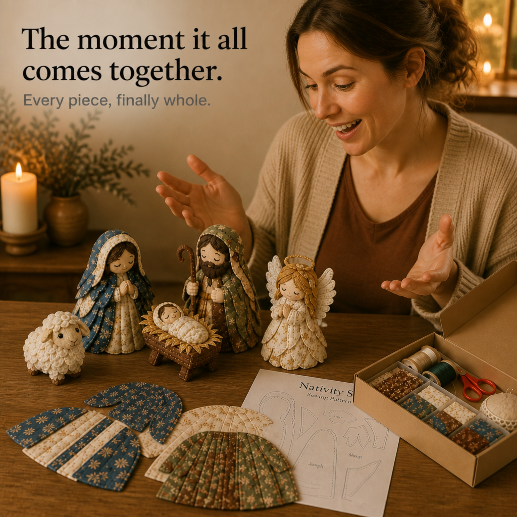 Patchwork Fabric Nativity Sewing Kit Hand Stitched Christmas Nativity Scene Craft Kit with Pre Cut Fabric Pieces and Pattern for Mantel Decoration