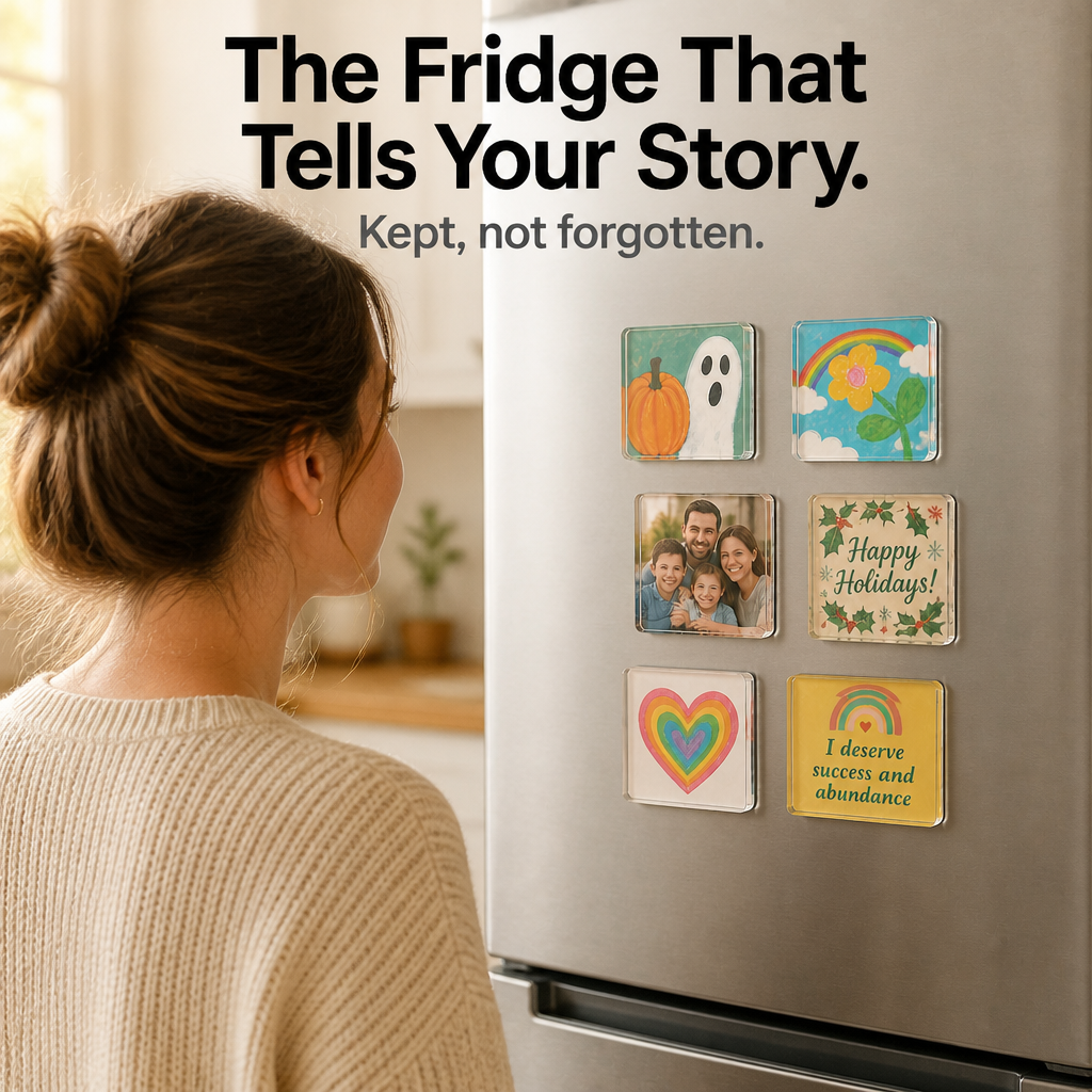 DIY Acrylic Photo Fridge Magnets Clear Picture Frame Magnet Kit for Kids Drawings and Photos Self Adhesive Refrigerator Magnets for Kitchen Display
