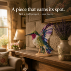 Fabric Patchwork Bird Craft Kit No Sew Layered Textile Art Kit with Pre Cut Numbered Pieces and Wooden Stand Hummingbird | Owl | Robin and More