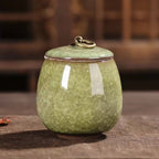 Ceramic Pet Urn with Crackle Glaze and Brass Ring Lid | Keepsake Urn for Ashes