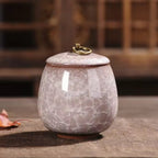 Ceramic Pet Urn with Crackle Glaze and Brass Ring Lid | Keepsake Urn for Ashes