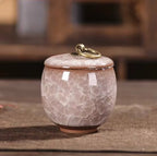Ceramic Pet Urn with Crackle Glaze and Brass Ring Lid | Keepsake Urn for Ashes