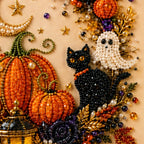 Halloween Bead Art Kit Pearl Bead Canvas Craft Kit with Numbered Self Adhesive Canvas Pumpkin | Ghost and Witch Designs DIY Wall Art