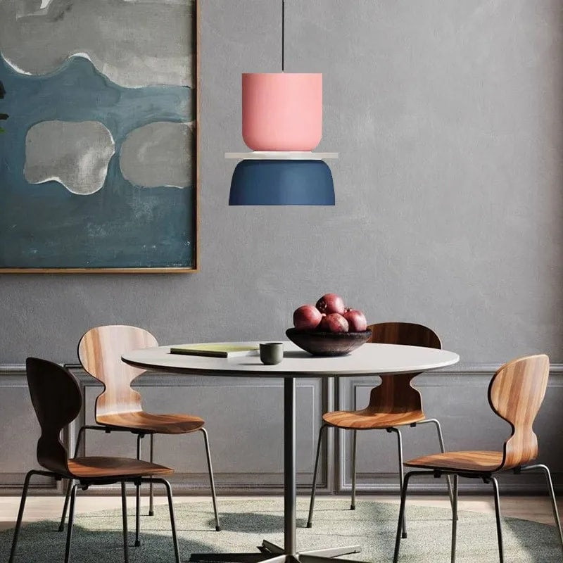Colour Block Nordic Pendant Light with Stacked Metal Shades for Dining Room
