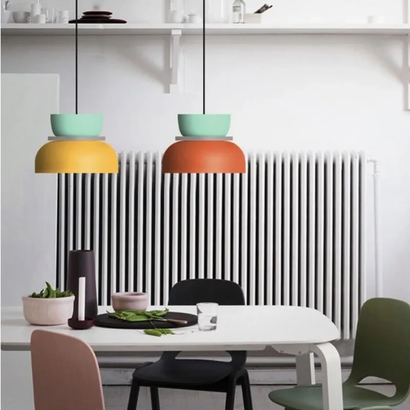 Colour Block Nordic Pendant Light with Stacked Metal Shades for Dining Room