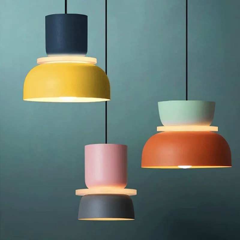 Colour Block Nordic Pendant Light with Stacked Metal Shades for Dining Room