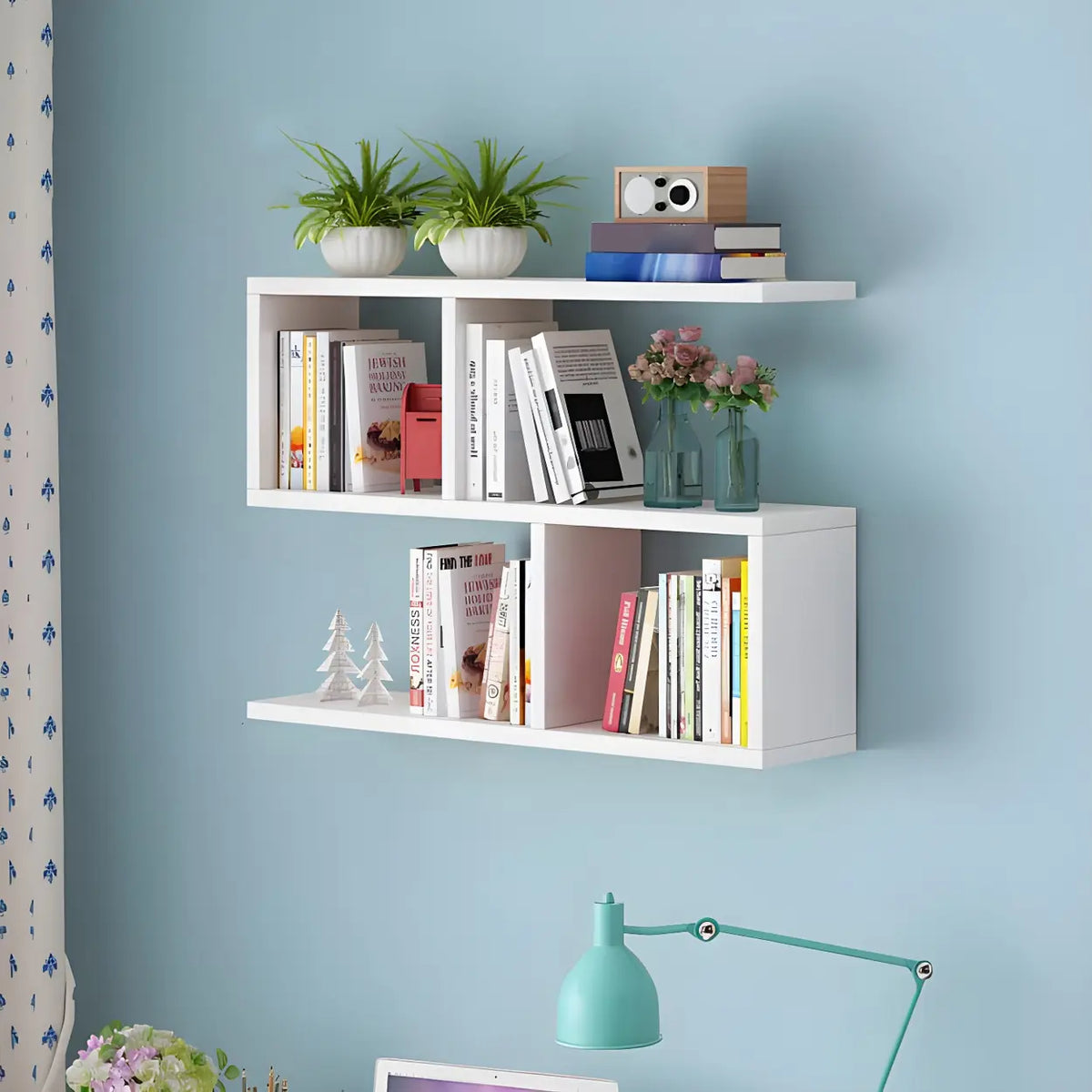 Wall Mounted Bookshelf Wooden Floating Shelf Unit Modern Wall Bookcase with Open Compartments for Books and Decor in Living Room | Study and Bedroom