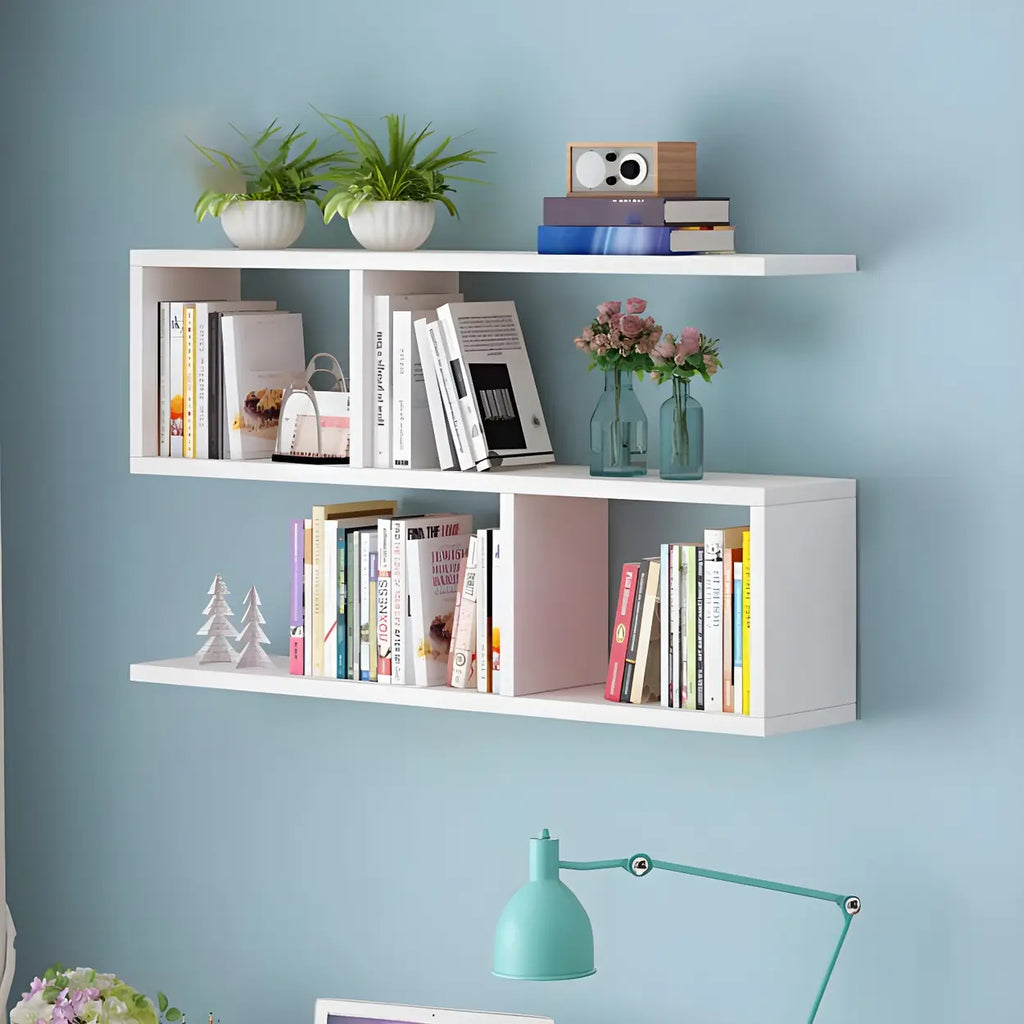 Wall Mounted Bookshelf Wooden Floating Shelf Unit Modern Wall Bookcase with Open Compartments for Books and Decor in Living Room | Study and Bedroom