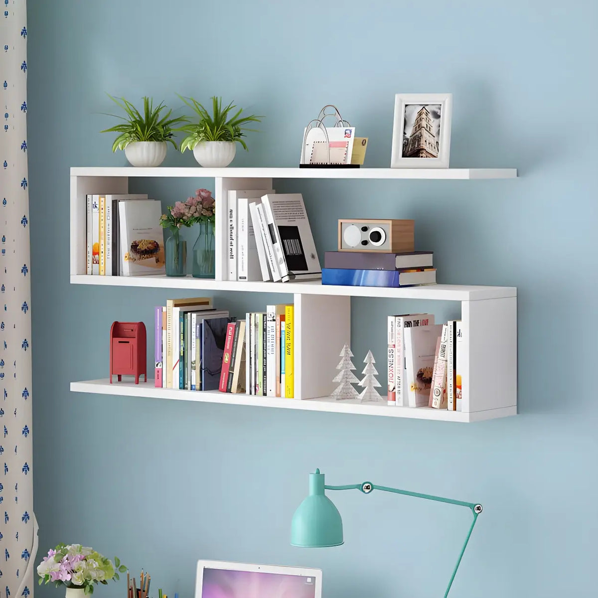 Wall Mounted Bookshelf Wooden Floating Shelf Unit Modern Wall Bookcase with Open Compartments for Books and Decor in Living Room | Study and Bedroom