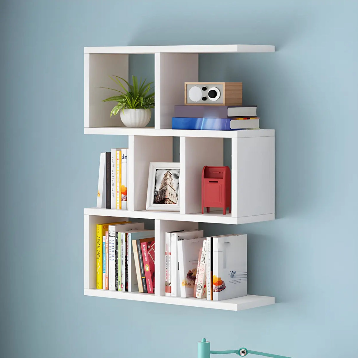 Wall Mounted Bookshelf Wooden Floating Shelf Unit Modern Wall Bookcase with Open Compartments for Books and Decor in Living Room | Study and Bedroom