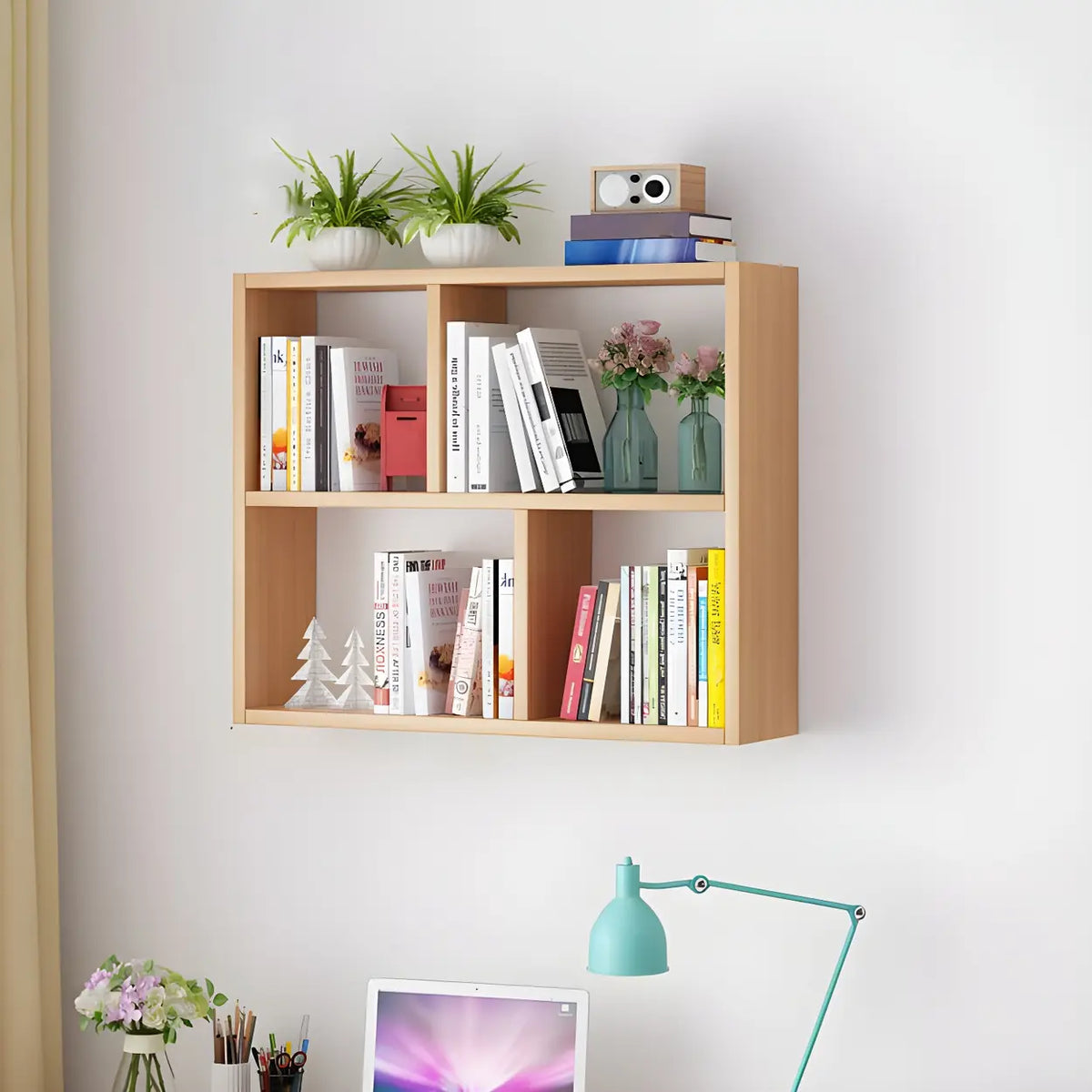 Wall Mounted Bookshelf Wooden Floating Shelf Unit Modern Wall Bookcase with Open Compartments for Books and Decor in Living Room | Study and Bedroom