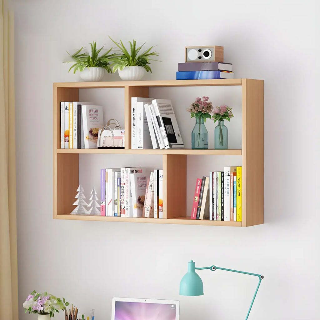 Wall Mounted Bookshelf Wooden Floating Shelf Unit Modern Wall Bookcase with Open Compartments for Books and Decor in Living Room | Study and Bedroom