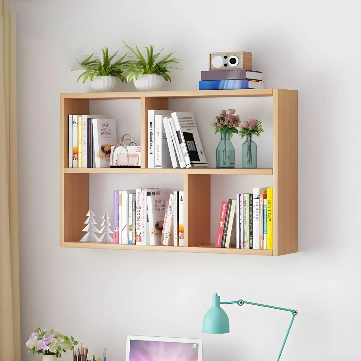 Wall Mounted Bookshelf Wooden Floating Shelf Unit Modern Wall Bookcase with Open Compartments for Books and Decor in Living Room | Study and Bedroom