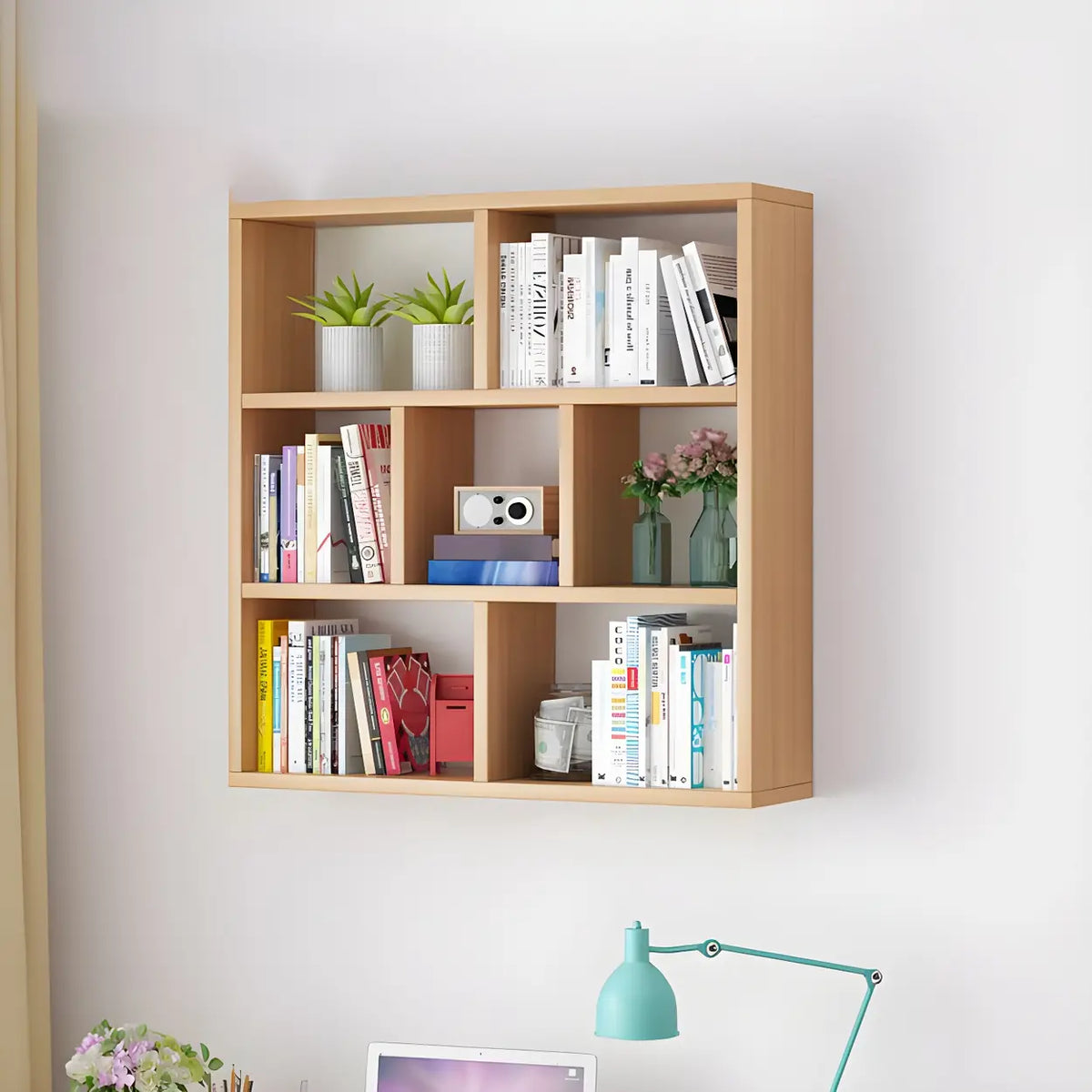 Wall Mounted Bookshelf Wooden Floating Shelf Unit Modern Wall Bookcase with Open Compartments for Books and Decor in Living Room | Study and Bedroom