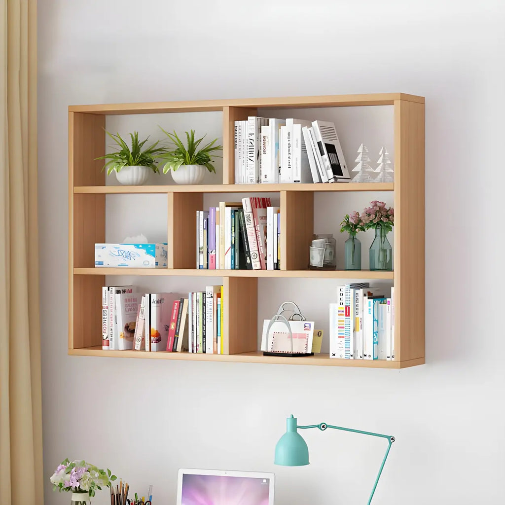 Wall Mounted Bookshelf Wooden Floating Shelf Unit Modern Wall Bookcase with Open Compartments for Books and Decor in Living Room | Study and Bedroom