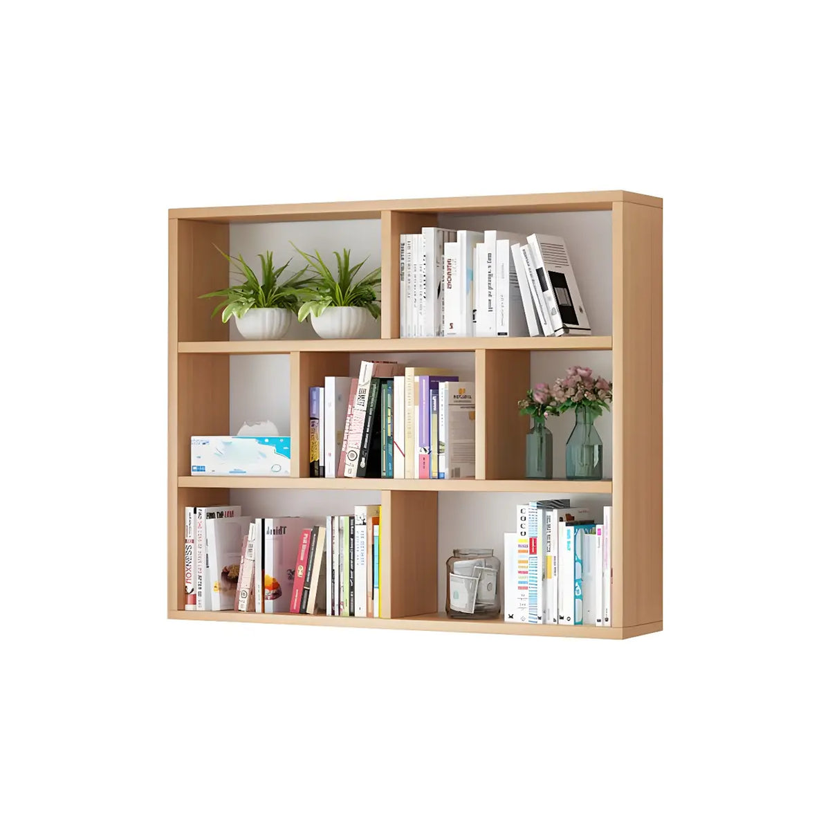 Wall Mounted Bookshelf Wooden Floating Shelf Unit Modern Wall Bookcase with Open Compartments for Books and Decor in Living Room | Study and Bedroom