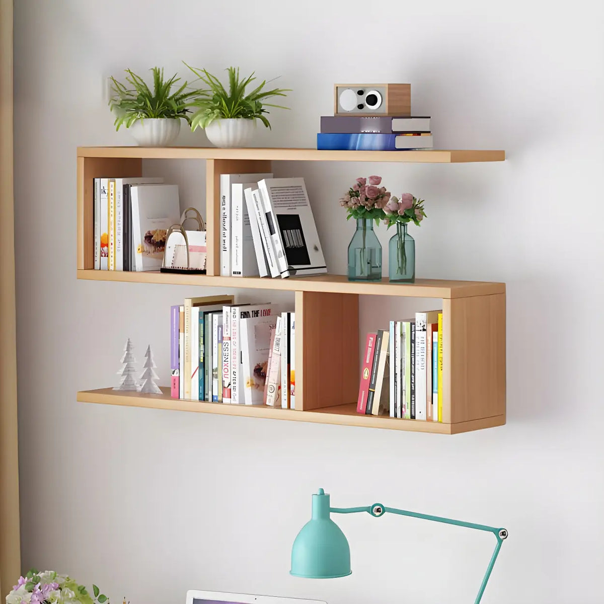 Wall Mounted Bookshelf Wooden Floating Shelf Unit Modern Wall Bookcase with Open Compartments for Books and Decor in Living Room | Study and Bedroom