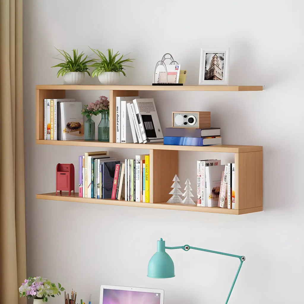 Wall Mounted Bookshelf Wooden Floating Shelf Unit Modern Wall Bookcase with Open Compartments for Books and Decor in Living Room | Study and Bedroom