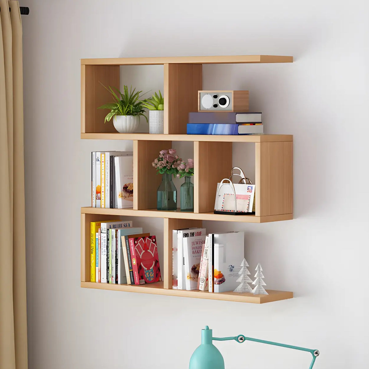 Wall Mounted Bookshelf Wooden Floating Shelf Unit Modern Wall Bookcase with Open Compartments for Books and Decor in Living Room | Study and Bedroom