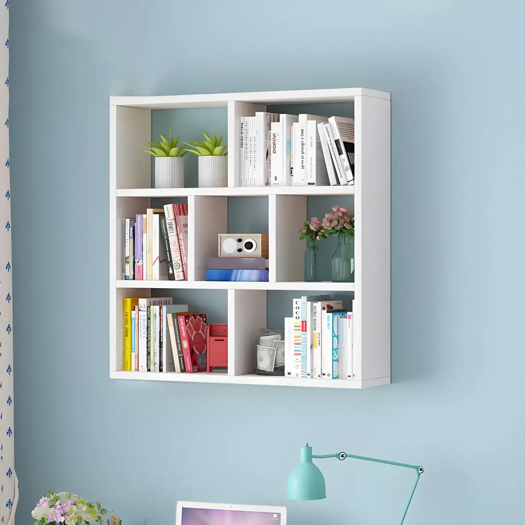 Wall Mounted Bookshelf Wooden Floating Shelf Unit Modern Wall Bookcase with Open Compartments for Books and Decor in Living Room | Study and Bedroom