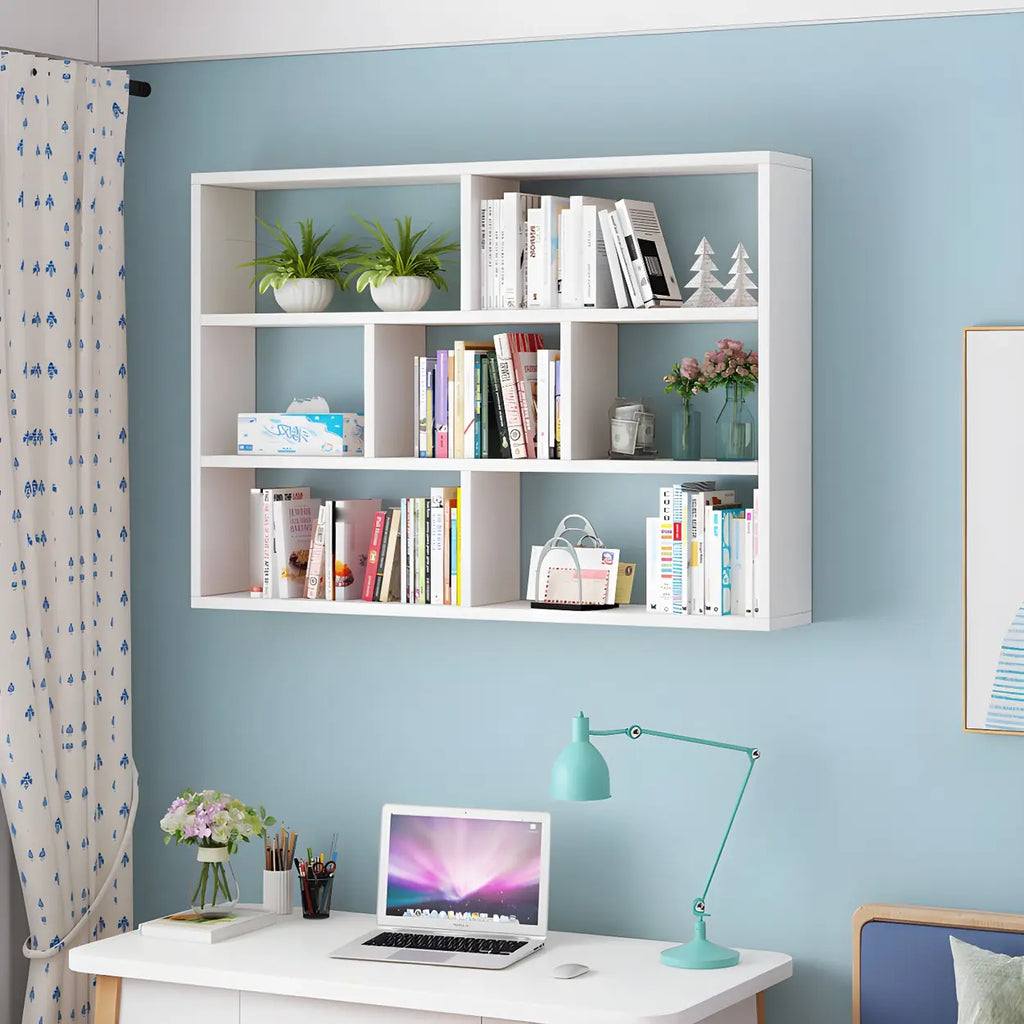 Wall Mounted Bookshelf Wooden Floating Shelf Unit Modern Wall Bookcase with Open Compartments for Books and Decor in Living Room | Study and Bedroom