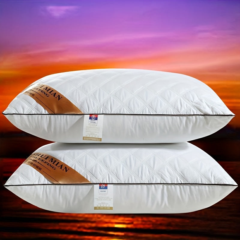Hotel Quality Bed Pillow Quilted Polyester Pillow with Washable Cover Shape Retaining Filling for Back | Side and Front Sleepers Low | Medium or High