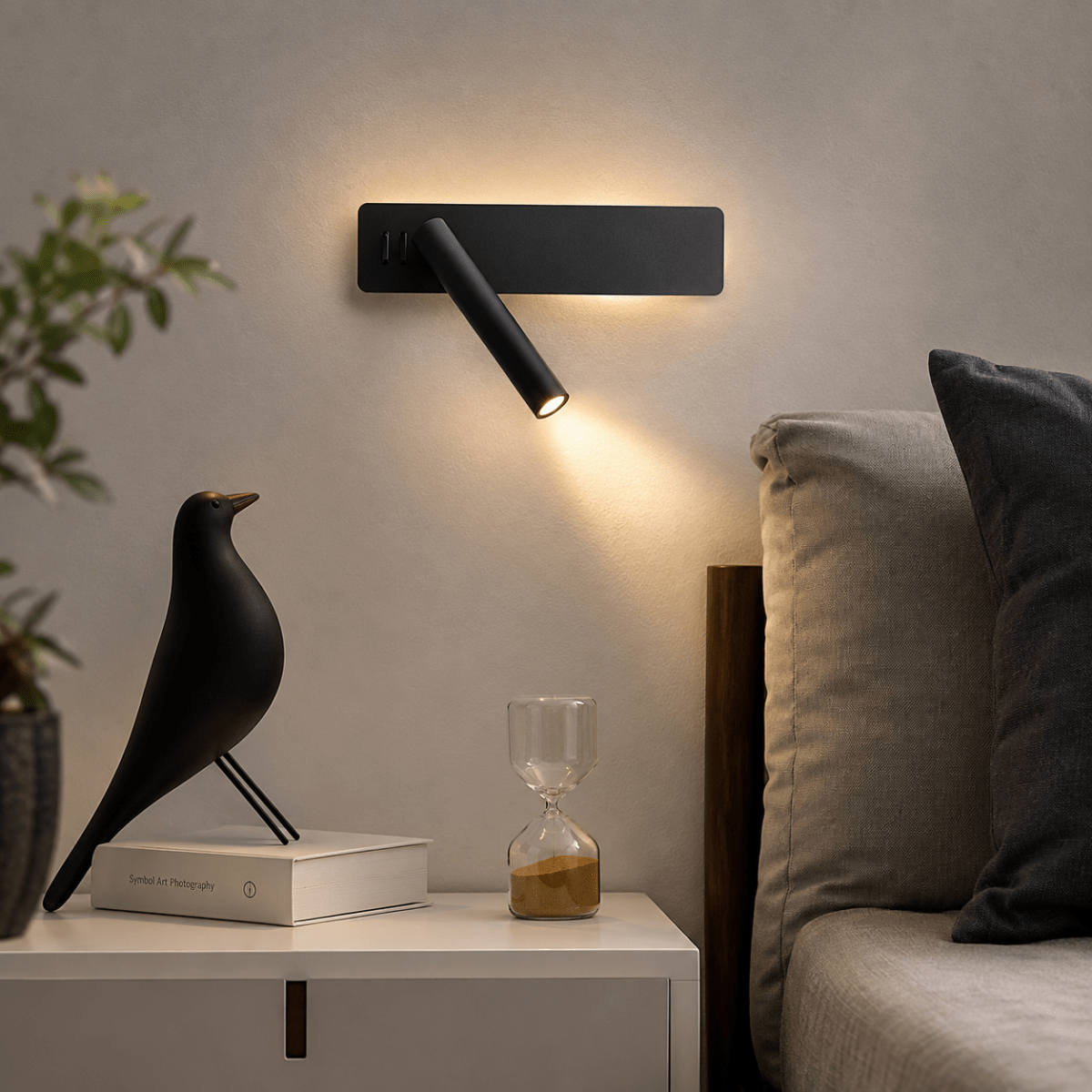 LED Wall Reading Light Bedside Wall Lamp with Rotating Spotlight Arm and Ambient Backlight Dimmable Modern Wall Sconce for Bedroom | Headboard