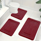 Memory Foam Bath Mat Set Absorbent Non-Slip Bathroom Rug Set with Contour Toilet Mat Machine Washable Microfibre Mats for Bathroom and Toilet