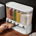 Rice Dispenser Multi-Compartment Dry Food Storage Container with Flip-Top Lid Airtight Cereal and Grain Dispenser Kitchen Pantry Organiser