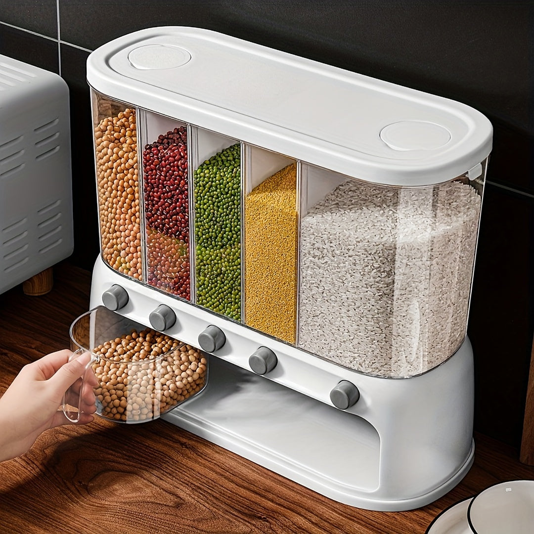 Rice Dispenser Multi-Compartment Dry Food Storage Container with Flip-Top Lid Airtight Cereal and Grain Dispenser Kitchen Pantry Organiser