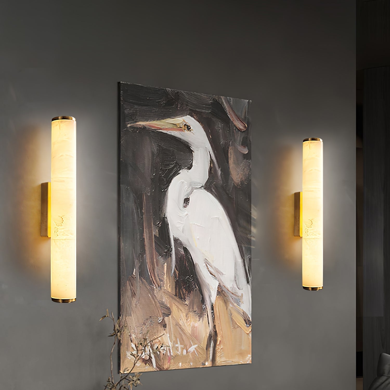 Minimalist Marble Tube Wall Light With Rectangular Backplate