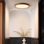Dark Wood Grain LED Ceiling Light Round Flush Mount with Soft Acrylic Diffuser