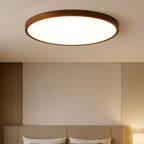 Dark Wood Grain LED Ceiling Light Round Flush Mount with Soft Acrylic Diffuser