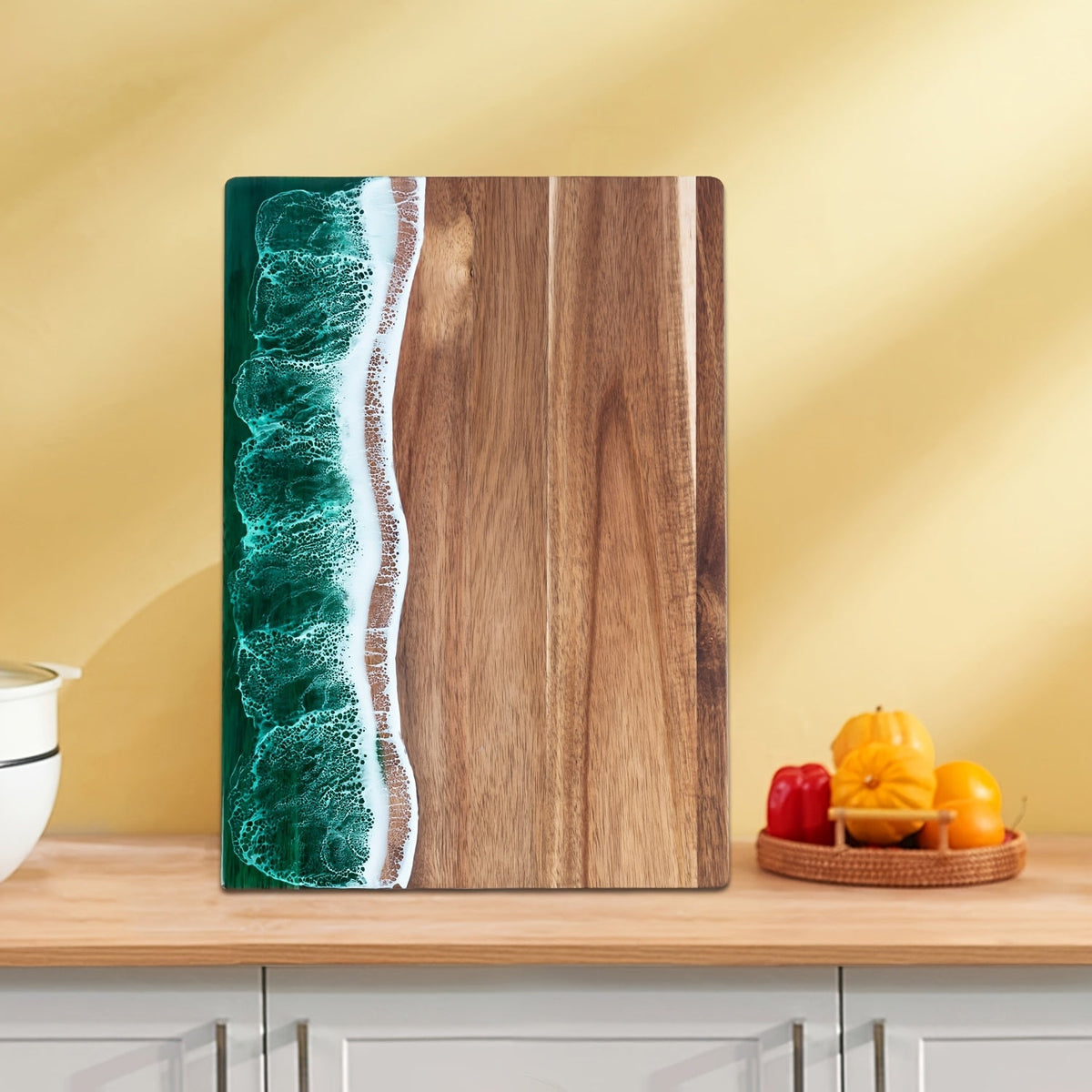 Resin Chopping Board Acacia Wood Ocean Wave Serving Board Wooden Cheese Board with Epoxy Resin Inlay for Kitchen | Charcuterie and Bread