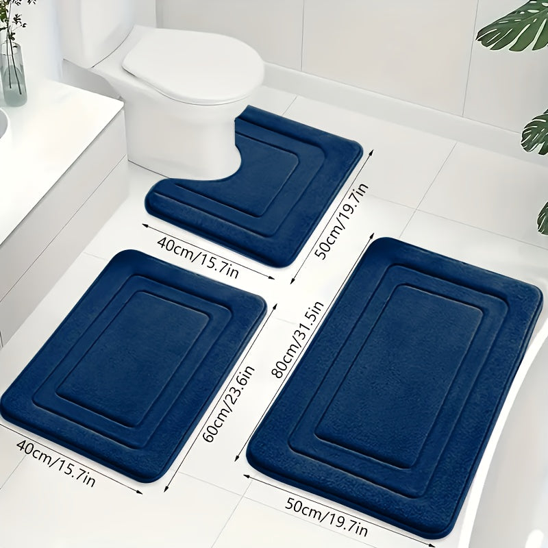 Memory Foam Bath Mat Set Absorbent Non-Slip Bathroom Rug Set with Contour Toilet Mat Machine Washable Microfibre Mats for Bathroom and Toilet
