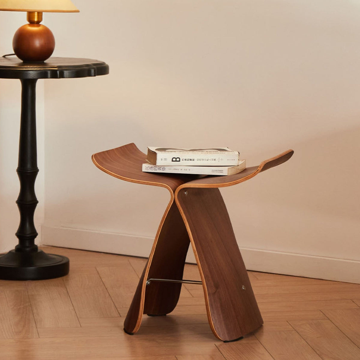 Butterfly Stool Solid Wood Bentwood Stool Mid-Century Design Armless Wooden Seat and Side Table for Living Room | Entrance and Bedroom