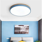 Round Flush LED Ceiling Light with Wood Trim for Living Room