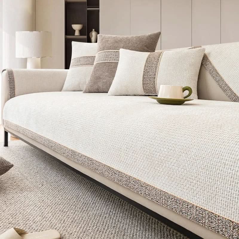Non-Slip Sofa Cover Textured Linen Look Couch Protector Washable Pet-Friendly Sofa Throw for Corner Sofas and Armchairs
