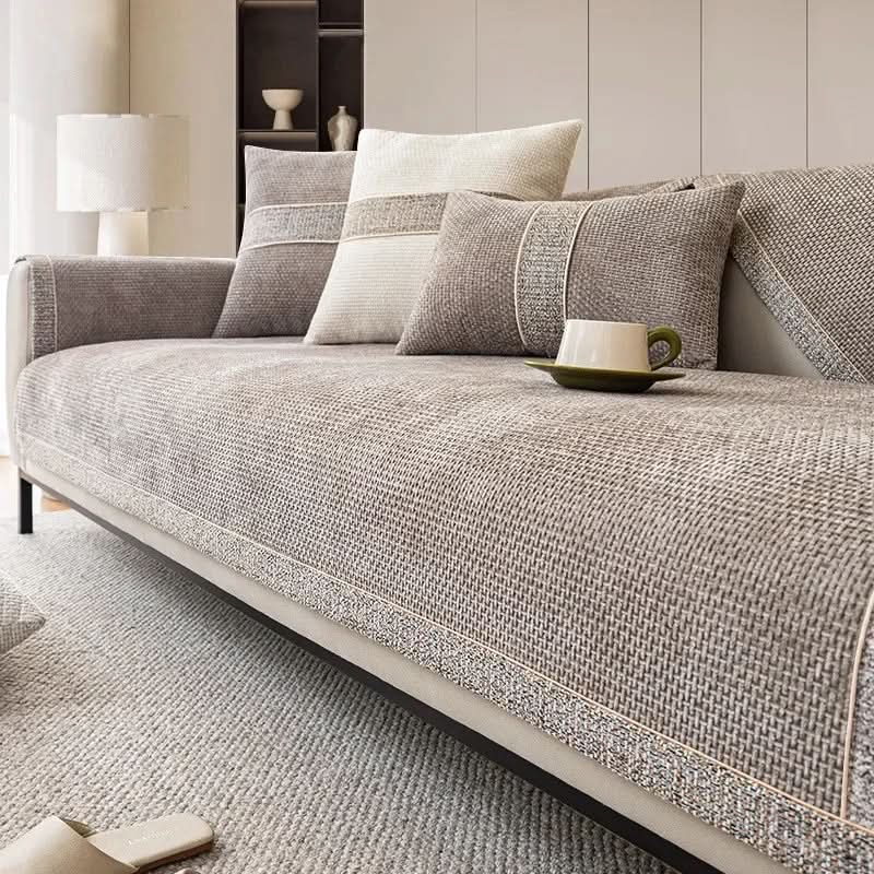Non-Slip Sofa Cover Textured Linen Look Couch Protector Washable Pet-Friendly Sofa Throw for Corner Sofas and Armchairs