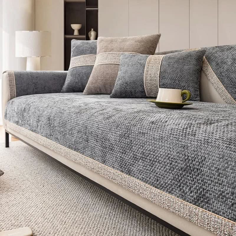Non-Slip Sofa Cover Textured Linen Look Couch Protector Washable Pet-Friendly Sofa Throw for Corner Sofas and Armchairs