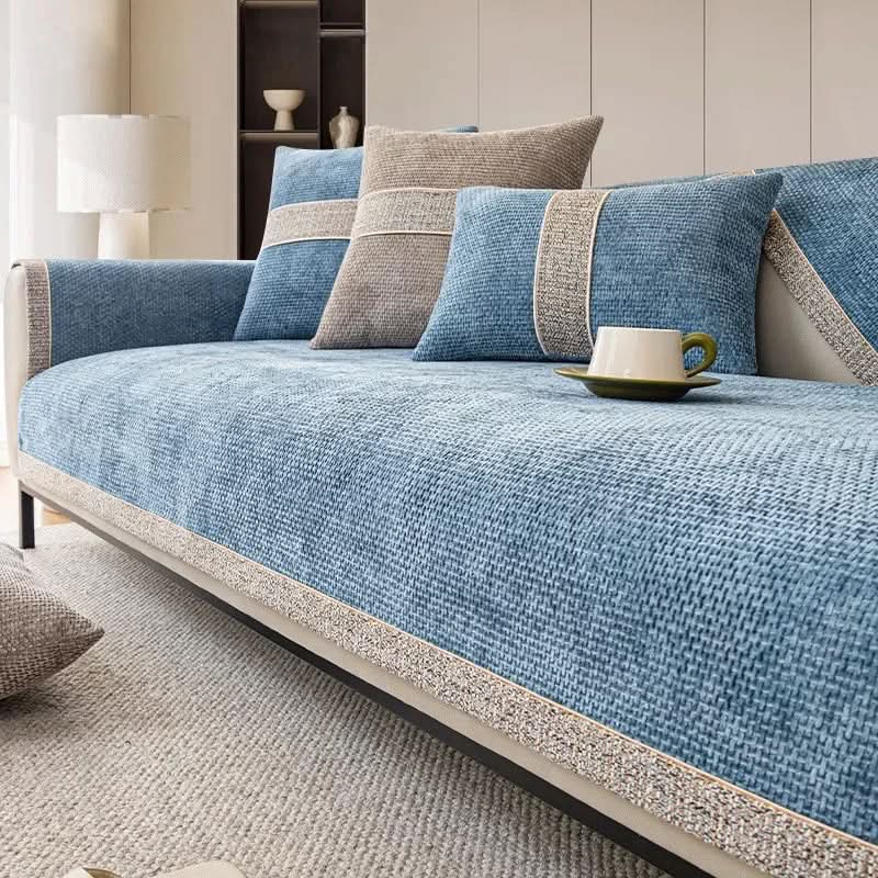 Non-Slip Sofa Cover Textured Linen Look Couch Protector Washable Pet-Friendly Sofa Throw for Corner Sofas and Armchairs