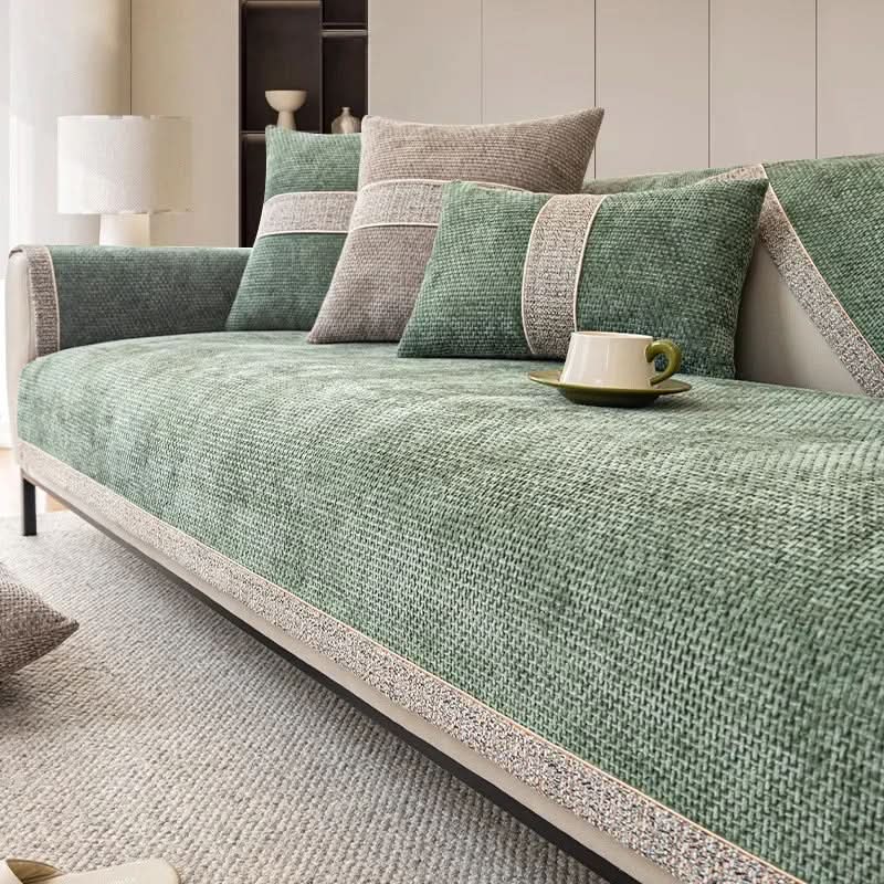 Non-Slip Sofa Cover Textured Linen Look Couch Protector Washable Pet-Friendly Sofa Throw for Corner Sofas and Armchairs
