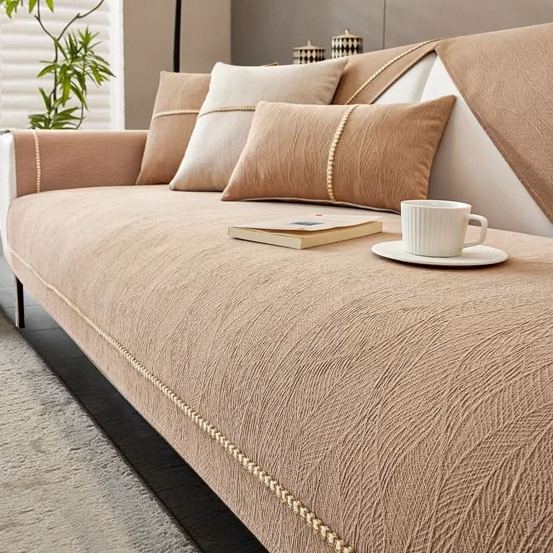 Non-Slip Sofa Cover Textured Linen Look Couch Protector Washable Pet-Friendly Sofa Throw for Corner Sofas and Armchairs