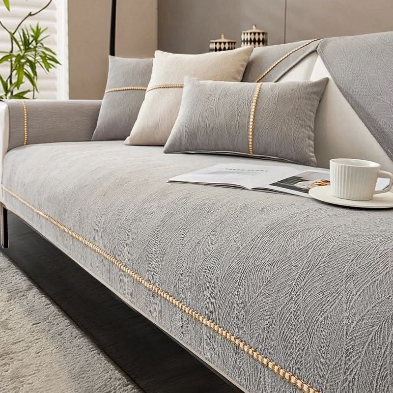 Non-Slip Sofa Cover Textured Linen Look Couch Protector Washable Pet-Friendly Sofa Throw for Corner Sofas and Armchairs